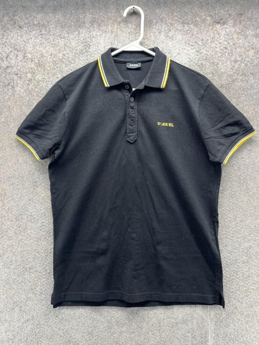 Diesel Polo Shirt Mens M Black Solid T-Randy Broken Logo Trim Short Sleeve